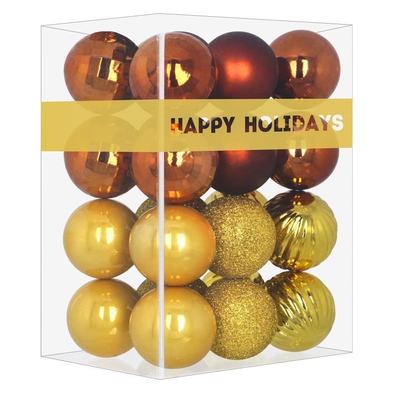 GameXcel Bronze & Gold 2.5"" Christmas Balls Christmas Tree Decoration Ornaments Shatterproof Hanging Balls for Birthday Halloween Holiday Wedding Decorations Set of 24pcs - Image 1